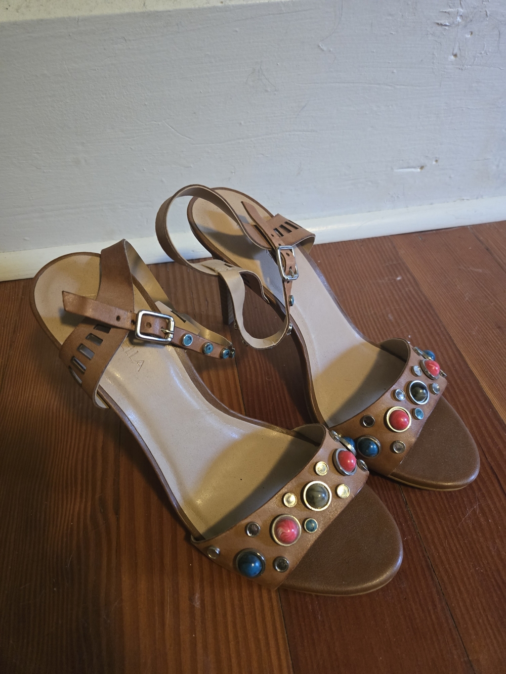 Andarella Women's Tan Embellished Sandal Heels - Picture 3 of 5